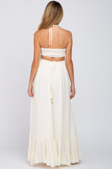 Cream Halter Neck Cut Out Maternity Maxi Dress