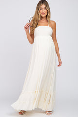 Cream Halter Neck Cut Out Maternity Maxi Dress