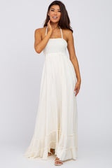 Cream Halter Neck Cut Out Maternity Maxi Dress