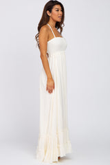 Cream Halter Neck Cut Out Maxi Dress