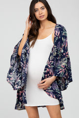 Navy Blue Floral Bell Sleeve Maternity Cover Up