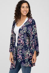 Navy Blue Floral Bell Sleeve Cover Up