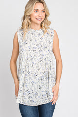 Ivory Floral Sleeveless Babydoll Top