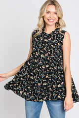 Black Floral Sleeveless Babydoll Top