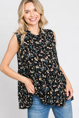 Black Floral Sleeveless Babydoll Maternity Top