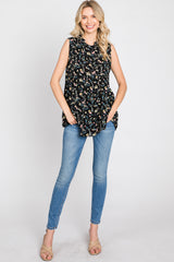 Black Floral Sleeveless Babydoll Top