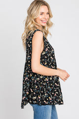 Black Floral Sleeveless Babydoll Top