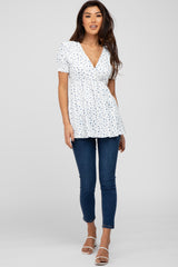 Ivory Ditsy Floral Smocked Sleeve Wrap Top