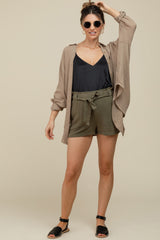 Olive Pinstriped Belted Maternity Shorts