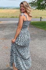 Black Floral Sleeveless Tiered Maxi Dress