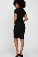 Black Ribbed Fitted Dress