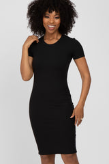 Black Ribbed Fitted Maternity Dress