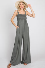 Olive Sleeveless Wide Leg Jumpsuit