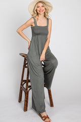 Olive Sleeveless Wide Leg Jumpsuit