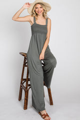 Olive Sleeveless Wide Leg Jumpsuit