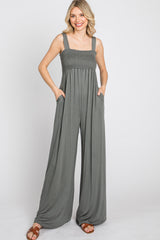 Olive Sleeveless Wide Leg Jumpsuit