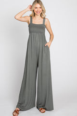 Olive Sleeveless Wide Leg Jumpsuit