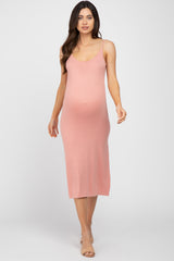 Peach Scoop Back Sweater Maternity Midi Dress