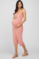 Peach Scoop Back Sweater Maternity Midi Dress