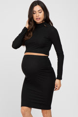 Black Mock Neck Top Skirt Maternity Set