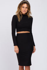 Black Mock Neck Top Skirt Maternity Set