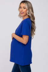 Royal Blue Oversized Short Sleeve Maternity Top