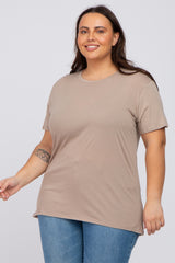 Mocha Solid Short Sleeve Plus Top