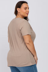 Mocha Solid Short Sleeve Plus Top