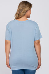 Blue Solid Short Sleeve Plus Maternity Top