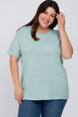 Light Olive Solid Short Sleeve Plus Top