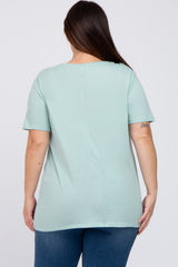 Light Olive Solid Short Sleeve Plus Top