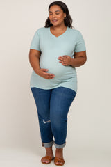 Light Olive Solid Short Sleeve Plus Maternity Top