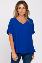 Royal Blue Short Sleeve Maternity Blouse