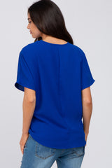 Royal Blue Short Sleeve Maternity Blouse