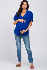 Royal Blue Short Sleeve Maternity Blouse