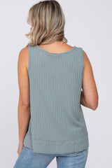 Slate Blue Ribbed Raw Hem Maternity Tank Top