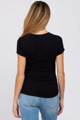 Black Basic Short Sleeve Maternity Fitted Top