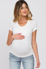 White Basic Short Sleeve Maternity Fitted Top