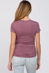 Dark Mauve Basic Short Sleeve Maternity Fitted Top