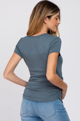 Deep Teal Basic Short Sleeve Maternity Fitted Top