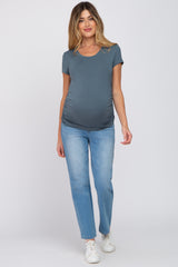 Deep Teal Basic Short Sleeve Maternity Fitted Top