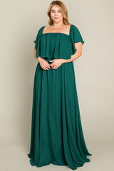 Forest Green Chiffon Off Shoulder Maternity Plus Gown