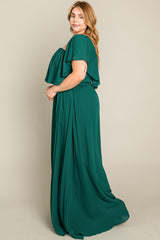 Forest Green Chiffon Off Shoulder Plus Gown