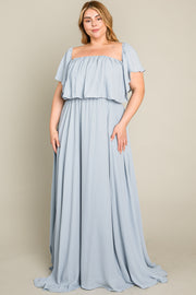 Light Blue Chiffon Off Shoulder Plus Gown