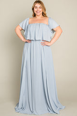 Light Blue Chiffon Off Shoulder Plus Gown