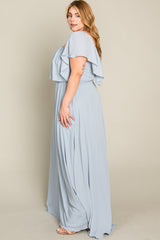 Light Blue Chiffon Off Shoulder Plus Gown