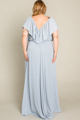 Light Blue Chiffon Off Shoulder Plus Gown