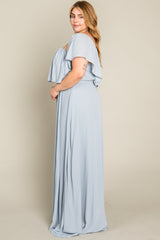 Light Blue Chiffon Off Shoulder Plus Gown