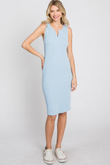 Light Blue Ribbed V-Neck Maternity Dress