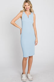 Light Blue Ribbed V-Neck Dress